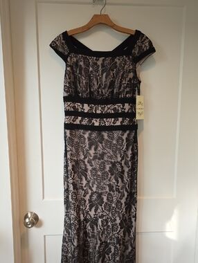 Signature by Sangria Black Lace Maxi Dress with Nude Lining